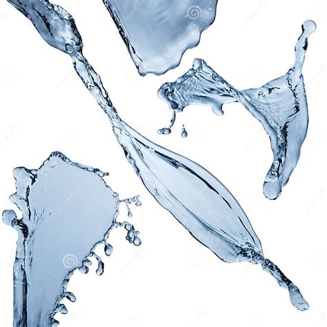 Set of Water Splashes Abstract Form Isolated on White Backgrou Stock