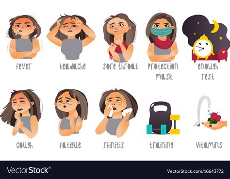 Set of flu symptoms and ways to prevent illness Vector Image