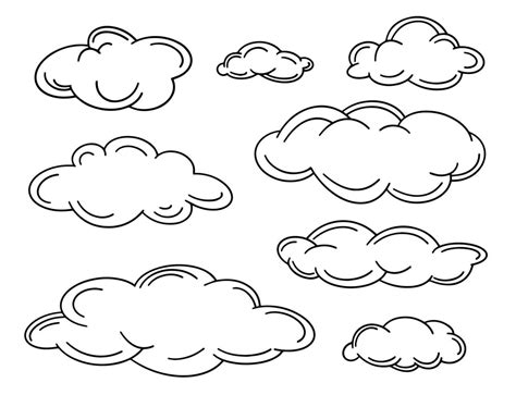Set of outline clouds in lineart style. Simple vector illustration