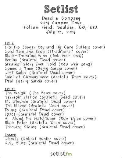 Re: Setlist: Dead&Company, Sphere, Las Vegas, 5/25/24. by patchthenation » Sun May 26, 2024 3:48 am. GratefulRose wrote: ↑. Sun May 26, 2024 3:46 am. Even if they don't play any break-outs, I'll take second timers! so far, the only songs they have played just once are: Get Out of My Life Woman, Shakey Ground, Supplication and The Last ...