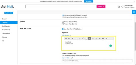 Setting Up an Email Signature in AOL