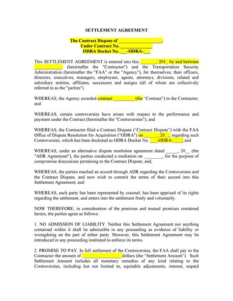 Settlement Agreement Templates