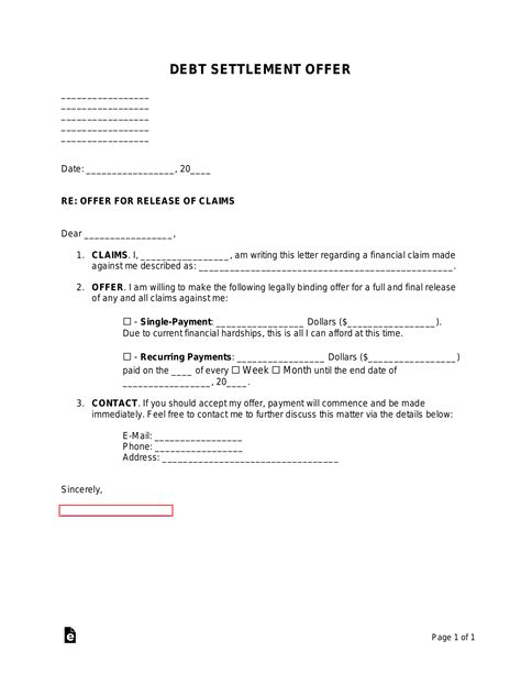 Settlement Offer Sample Template Word and PDF