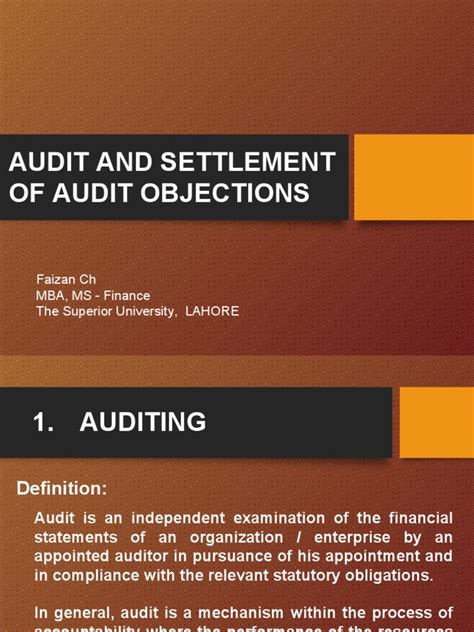 Settlement of Audit Objections