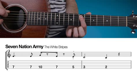 Seven nation army guitar. Jan 10, 2024 · Start with your index finger on any fret on the top two strings -- use the first note of the Seven Nation Army riff (7th fret, 5th string) to start. Now, simply place your ring finger one string and two frets down, on the 9th fret, 4th string. Only play these two strings -- this is your power chord. 