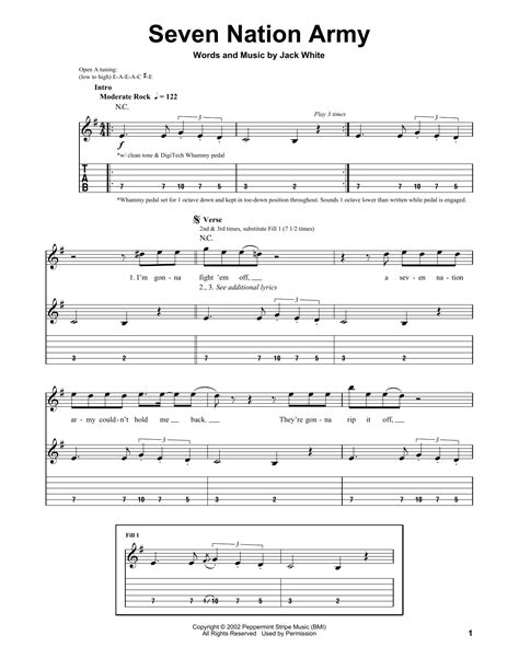 Seven nation army tab. Seven Nation Army Guitar Pro by Ben L'Oncle Soul. 21,611 views, added to favorites 291 times. Tuning: E A D G B E: Capo: no capo: File format: gp5: Filesize: ... Click the button to download “Seven Nation Army” Guitar Pro tab DOWNLOAD Guitar Pro TAB. By helping UG you make the world better... and earn IQ Create correction. Please ... 