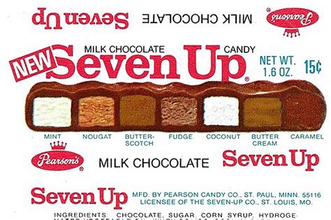 Seven up candy bar. The Pearson brothers, P. Edward, John Albert, and Oscar F., began a candy-making business at 108 Western Avenue in Minneapolis in 1909. The Pearson’s Candy Company began to manufacture what would become one of their most successful products, the Nut Goodie, in 1912. The Nut Goodie bar featured a maple cream center surrounded … 