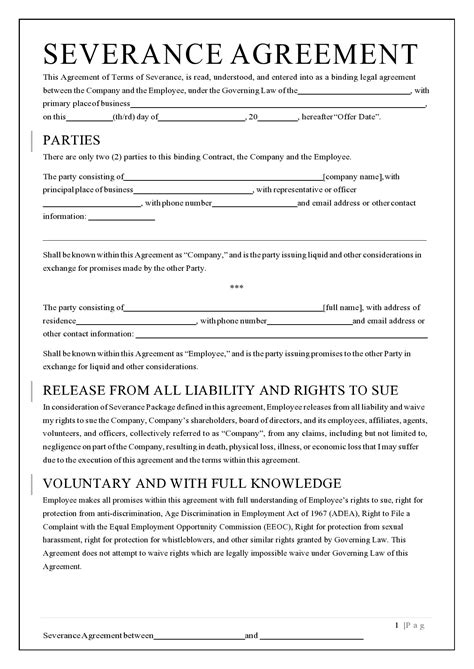 Severance Agreement Template Over 40