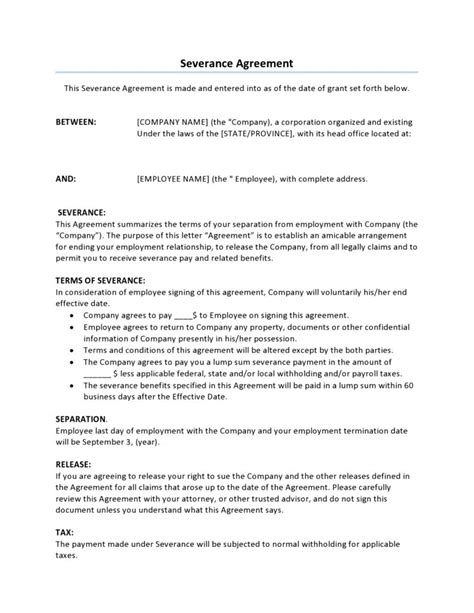 Severance Letter Example