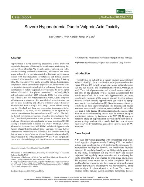 Severe Hyponatremia Due to Valproic Acid Toxicity