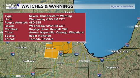 Severe Thunderstorm Warning issued for Cook, DuPage, Kane, Kendall, & Will County