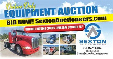 Sexton auction. Jan 26, 2024 · Featured Items Selling on February 29th: Our first Online Auction of 2024 features a great variety and quality New & Used Equipment. Over 300+ items are selling including a Lineup of Heavy Equipment: Skid Steers, Excavators, Dozers, Skid Steers, Pickup Trucks, Over 200+ Skid Steer Attachments and more: 2024 Kubota SVL75-3 Skid Steer - Just 3 Hours! 