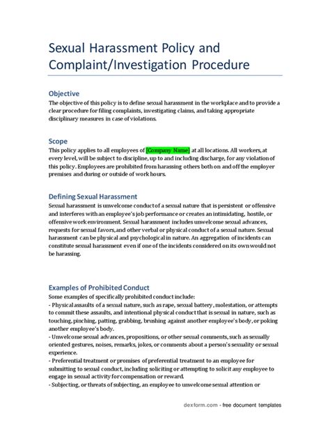 Sexual Harassment Policy Example In Word And Pdf Formats