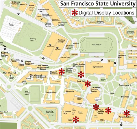San Francisco State offers over 800 designated bicycle parking spaces throughout campus in bike racks. Bike Path Map(2.14 MB) Bike Routes On-Campus: Bicycle riding is allowed in designated routes as shown in the campus bike map. **E-scooters are currently allowed on the bike route as part of a pilot program. They must be parked at bike racks**.