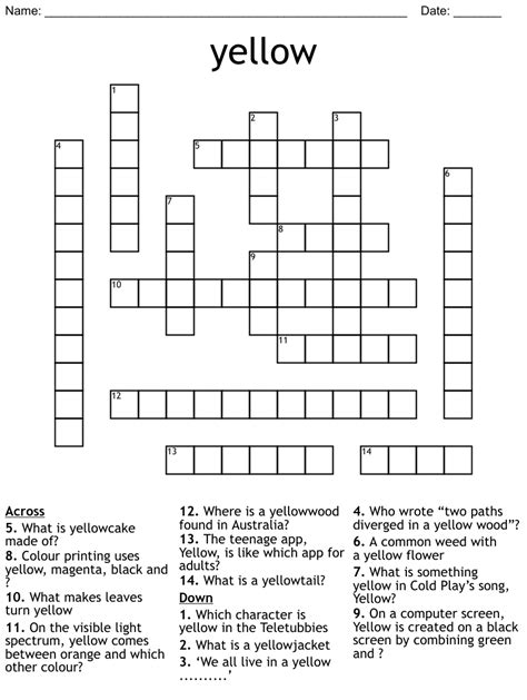 Shade of yellow crossword. Crossword puzzles are a great way to pass the time and stimulate your brain. Whether you’re looking for a fun activity for yourself or a group of friends, these printable crossword... 