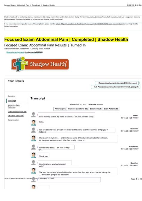 Shadow health focused exam abdominal pain objective data. .  <a href=ht...