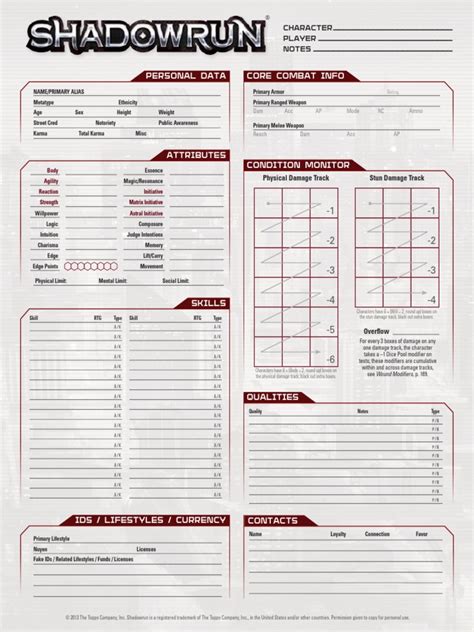 Shadowrun 5 Form Fillable Character Sheet Printable Forms Free Online