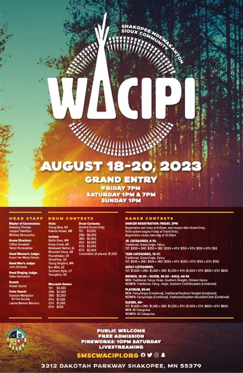 Shakopee pow wow 2023. The Shakopee Mdewakanton Sioux Community will be hosting its Winter Wacipi celebration Feb. 3 and 4 at the at Ho okata i, 2300 Tiwahe Circle, in Shakopee. As with the Summer 