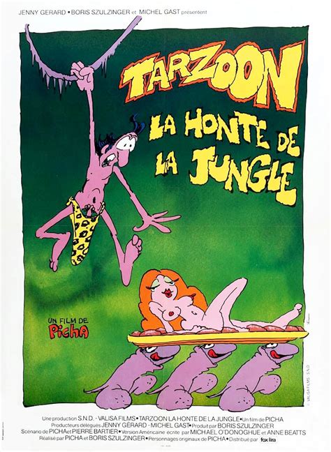 Tarzoon: Shame of the Jungle: Directed by Picha, Boris Szulzinger. With Bernard Dhéran, Claude Bertrand, Roger Carel, Pierre Trabaud. Shame, the ape man of the jungle, sets off to rescue his woman, June, when a gang of giant penises kidnaps her. . 