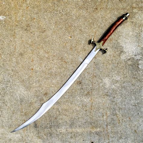 Shamshir. The Cold Steel Persian Shamshir features a sharpened high carbon steel blade with brass guard and faux buffalo horn grip. Includes a black leather scabbard with brass throat and chape and dual suspension rings. The Shamshir originated in Persia and spread throughout the former Ottoman Empire and beyond into India and even the Philippines. Its strongly curved blade was enduringly popular and ... 