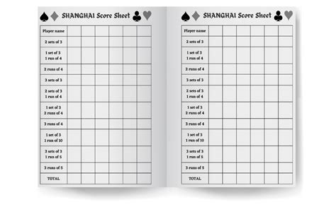Shanghai Card Game Score Sheet Cards Info