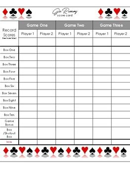 Shanghai Card Game Score Sheet Printable Cards