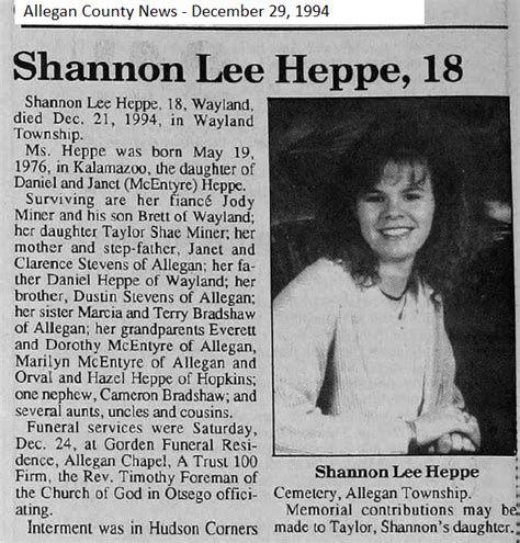 Shannon Lee Heppe (1976-1994) - Find a Grave Memorial