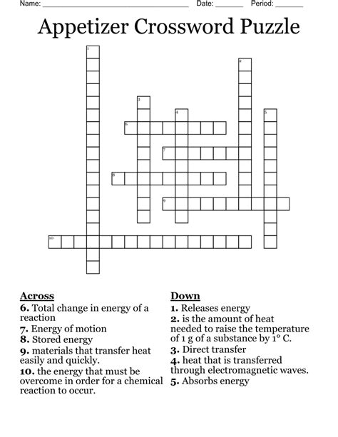 The Crossword Solver found 30 answers to "Appetiz
