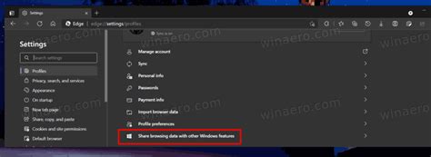 Share browsing data with other Windows features in Microsoft Edge