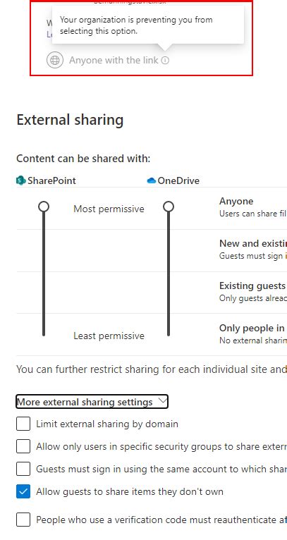 Share link with anyone in Teams: "Organization is preventing ...