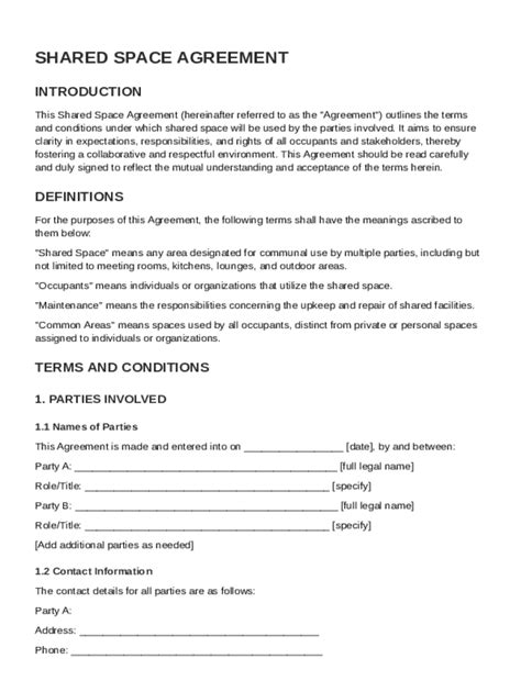 Shared Space Agreement Template