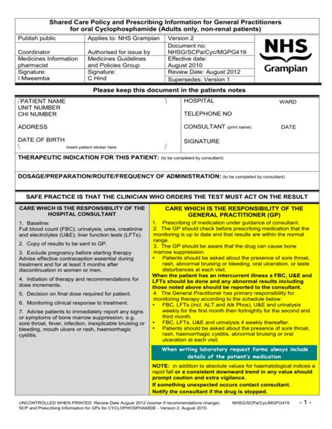 Shared care arrangement and prescribing information for …