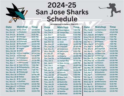 Sharks Printable Schedule