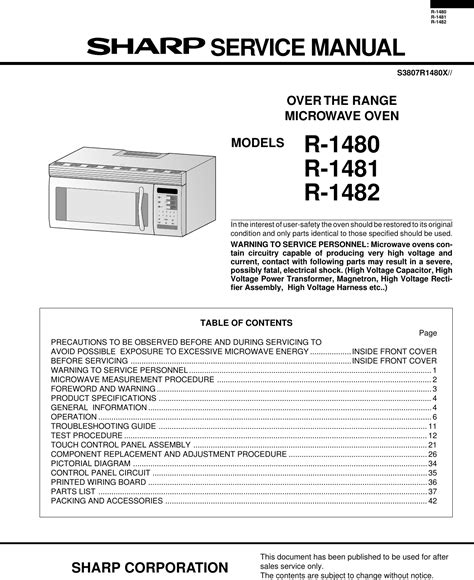 Sharp R-1480 Manuals and User Guides, Microwave Oven Manuals …