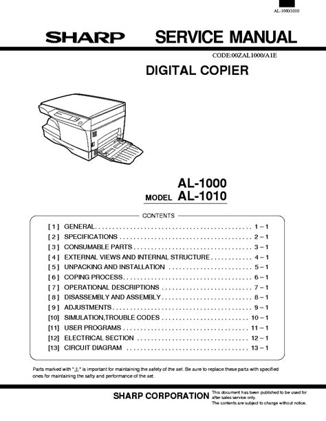 Sharp al 1000 al 1010 digital copier service repair manual. - Free download framework design guidelines conventions.