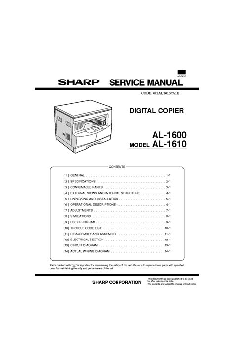 Sharp al 1600 al 1610 digital copier parts guide. - Service manual clarion pn2531d car stereo.