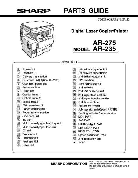 Sharp ar 235 ar 275 service manual parts list. - Icd 10 cm codierhandbuch mit antworten.