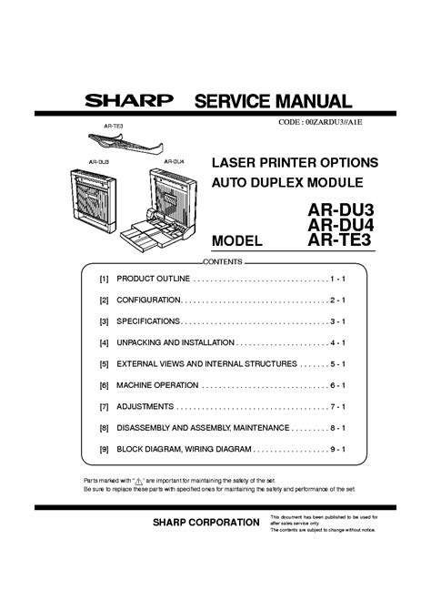 Sharp ar du3 ar du4 ar te3 laser printer options auto duplex module service repair manual. - Lieutenant sous la tête de mort..