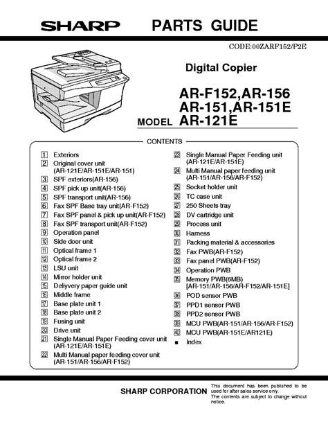 Sharp ar f152 ar 156 ar 151 ar 151e ar 121e digital copier parts guide. - Radio shack 15 302 owners manual.