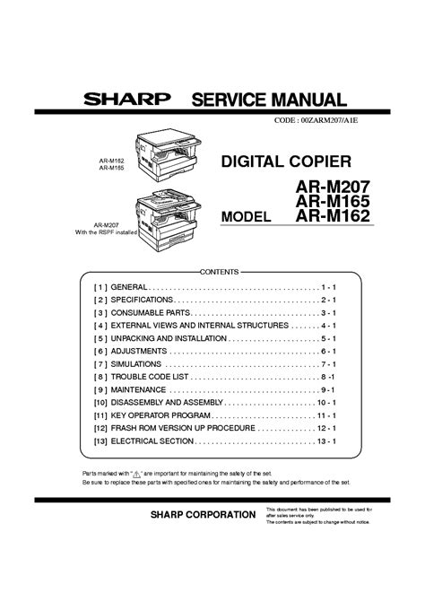 Sharp ar m207 ar m165 ar m162 digital copier service repair manual. - Canto a mi mismo (coleccion leon felipe).