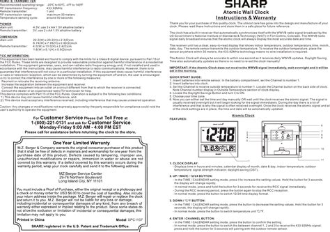 Sharp atomic wall clock manual. Try this (it works for a similar model): For the Sharp SPC374T Atomic Clock - Time Zone setting- Press the "Time" button once, the time zone will show where 'Day' usually is (e.g., "PA" for ... 