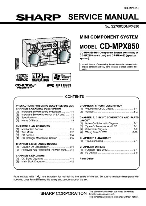 Sharp cd mpx850 mini component system service manual. - Manuale di riparazione del trattorino per prato.