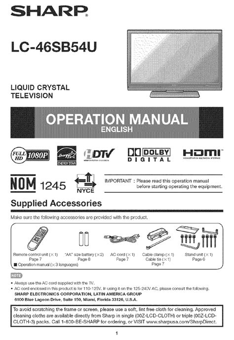 Sharp flat panel television lc46sb54u manual. - Rsx manuale di installazione operatore porta basculante.
