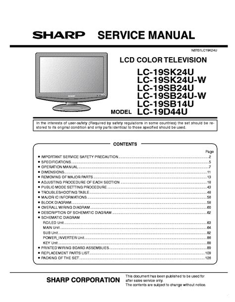 Sharp lc 19sk24u lc 19sb14u lcd tv service manual download. - Sistemi di pagamento in undici paesi industrializzati.