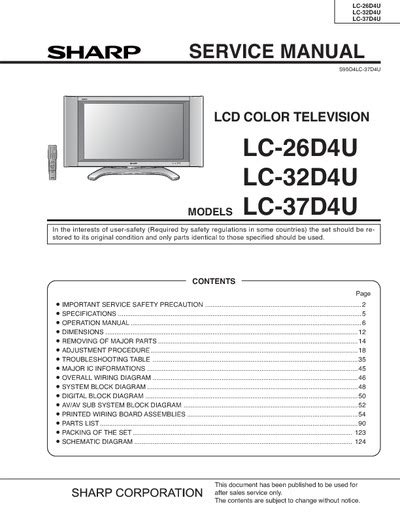Sharp lc 26d4u lc 32d4u lc 37d4u lcd tv service manual. - Teaching phonics to first grade guide.