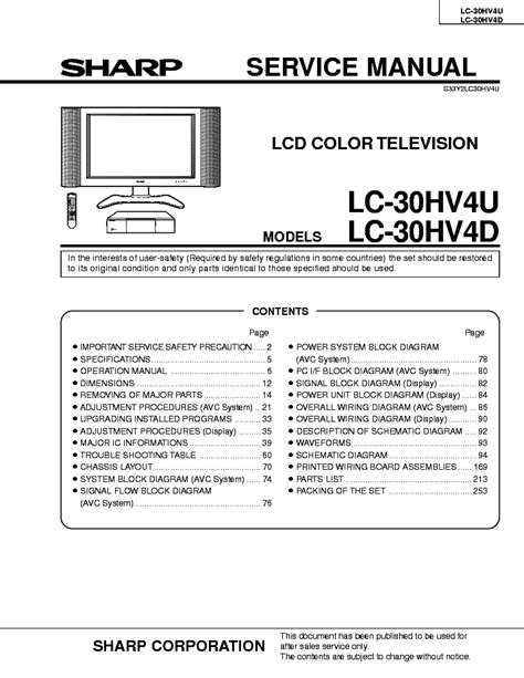 Sharp lc 30hv4u lc 30hv4d lcd tv service manual. - Us army technical manual tm 5 4320 237 15 pump.