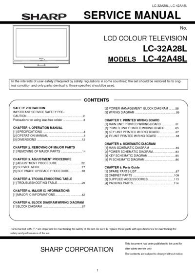 Sharp lc 32a28l 42a48l service manuel de réparation manuel. - Alfa romeo 164 workshop manual 1991 1993.