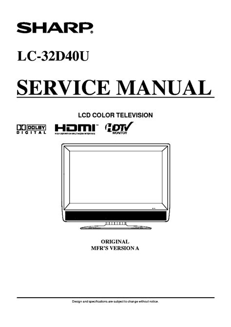 Sharp lc 32d40u tv service manual download. - 2005 toyota corolla runx service manual.