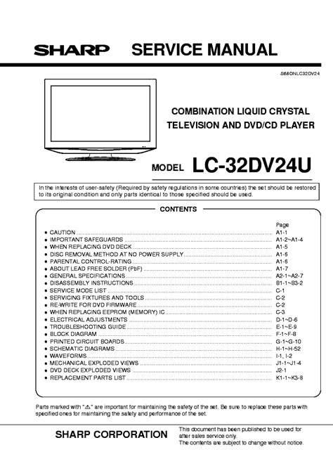 Sharp lc 32dv24u service manual repair guide. - Service manual philips 21pt colour television.