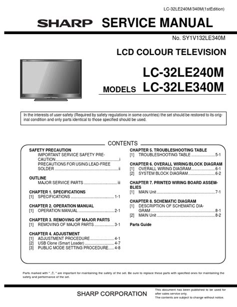 Sharp lc 32le240m lc 32le340m lcd tv service manual. - Manuale dell'utente di avaya aura communication manager.